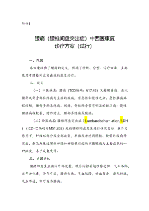 广西腰痛（腰椎间盘突出症）中西医康复诊疗方案（试行）.docx