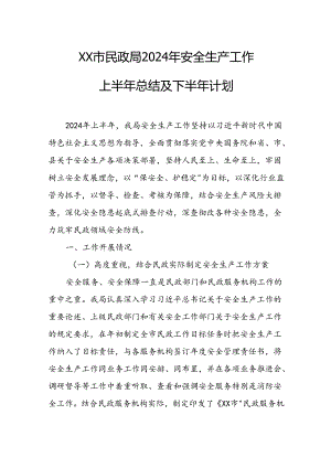 市民政局安全生产工作上半年工作总结及下半年工作计划.docx