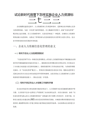 试论新时代背景下怎样实施企业人力资源标准化管理.docx