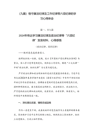 （九篇）恪守廉洁纪律及工作纪律等六项纪律的学习心得体会.docx