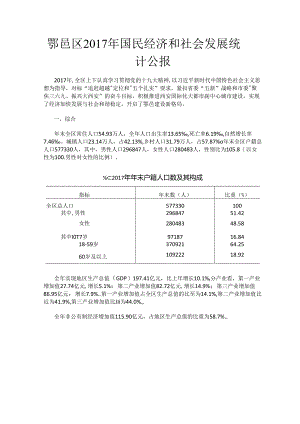 鄠邑区2017年国民经济和社会发展统计公报.docx