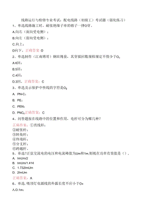 线路运行与检修专业考试：配电线路（初级工）考试题（强化练习）.docx