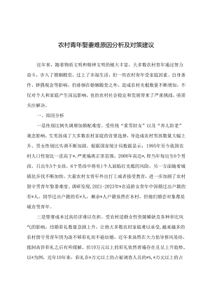 调研文章参考范文：农村青年娶妻难原因分析及对策建议.docx