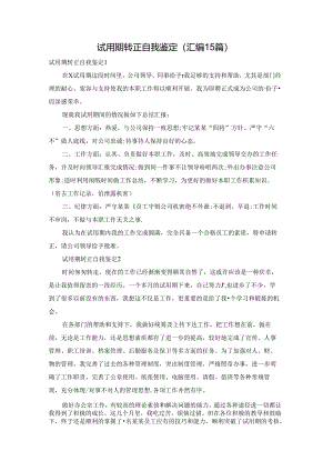 试用期转正自我鉴定 (汇编15篇).docx