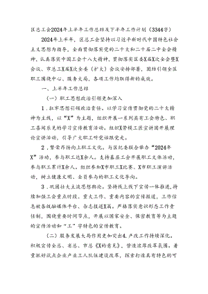 区总工会2024年上半年工作总结及下半年工作计划（3344字）.docx