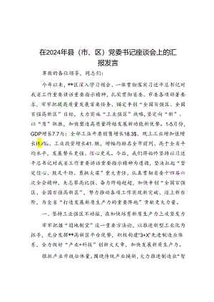 在2024年县（市、区）党委书记座谈会上的汇报发言.docx
