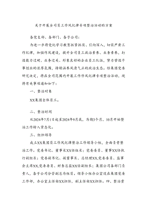 关于开展全司员工作风纪律专项整治活动的方案.docx