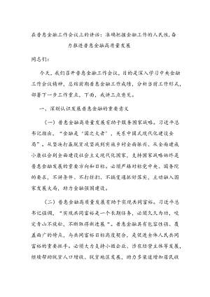 在普惠金融工作会议上的讲话：准确把握金融工作的人民性奋力推进普惠金融高质量发展.docx