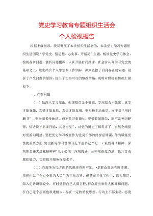 党史学习教育专题组织生活会个人检视报告（二）.docx