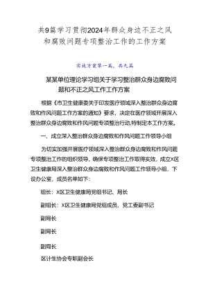 共9篇学习贯彻2024年群众身边不正之风和腐败问题专项整治工作的工作方案.docx