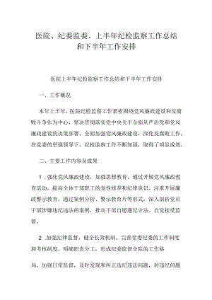医院、纪委监委、上半年纪检监察工作总结和下半年工作安排.docx