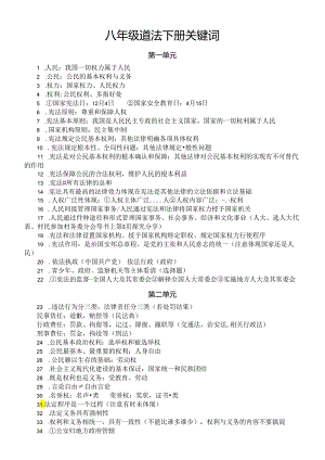 初中道德与法治部编版八年级下册关键词整理（分单元编排共86个）.docx