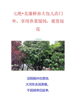 七绝-北濠桥孙大包儿店门外享用荠菜馄饨观赏琼花.docx