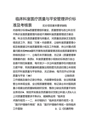 临床科室医疗质量与安全管理评价标准及考核表.docx