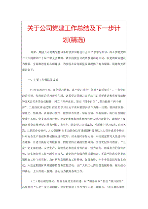关于公司党建工作总结及下一步计划（精选）.docx