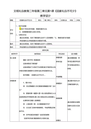 二年级文明礼仪教育第2单元第1课《回家礼仪不可少》 教案.docx
