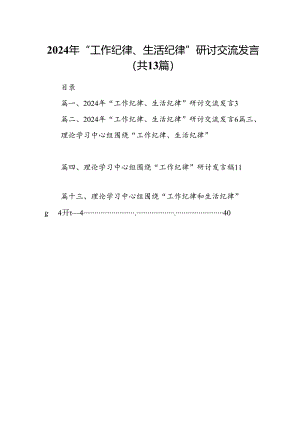 2024年“工作纪律、生活纪律”研讨交流发言优选13篇.docx