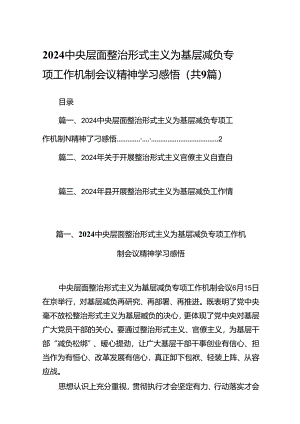 中央层面整治形式主义为基层减负专项工作机制会议精神学习感悟9篇（详细版）.docx