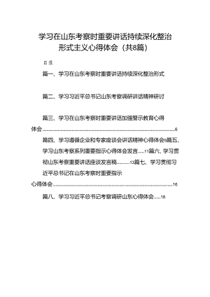 2024学习在山东考察时重要讲话持续深化整治形式主义心得体会8篇（精选版）.docx