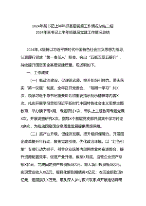 2024年某书记上半年抓基层党建工作情况总结二篇.docx