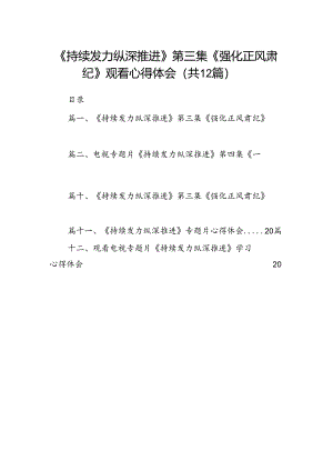 《持续发力纵深推进》第三集《强化正风肃纪》观看心得体会12篇（最新版）.docx