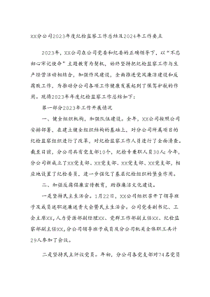 xx分公司2023年度纪检监察工作总结及2024年 工作要点.docx