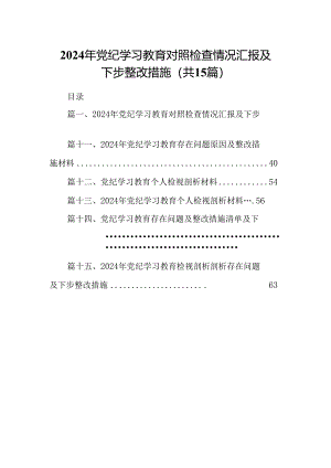 2024年党纪学习教育对照检查情况汇报及下步整改措施(15篇集合).docx