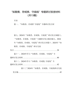 “知敬畏、存戒惧、守底线”专题研讨发言材料（共13篇）.docx