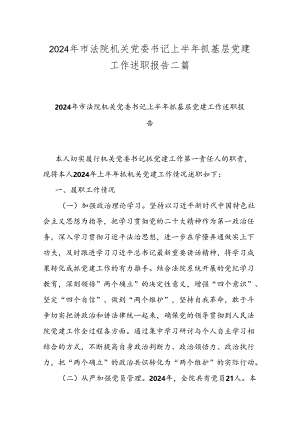 2024年市法院机关党委书记上半年抓基层党建工作述职报告二篇.docx