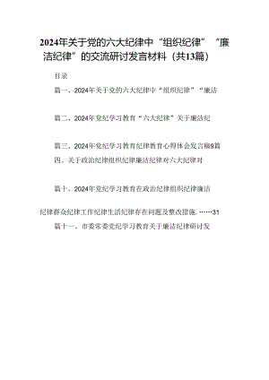 2024年关于党的六大纪律中“组织纪律”“廉洁纪律”的交流研讨发言材料（共13篇选择）.docx