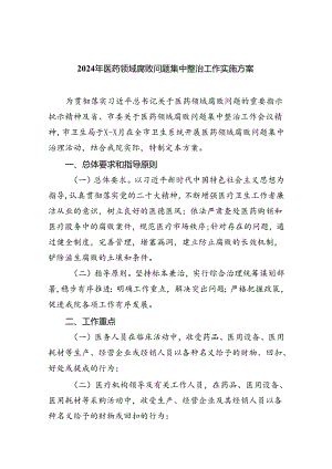 2024年医药领域腐败问题集中整治工作实施方案四篇（详细版）.docx