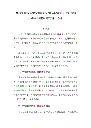 2024年度深入学习贯彻严守生活纪律和工作纪律等六项纪律的研讨材料、心得.docx