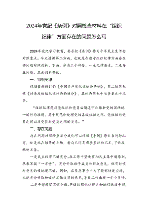 2024年《条例》对照检查材料在“组织纪律”方面存在问题的对照检查材料.docx