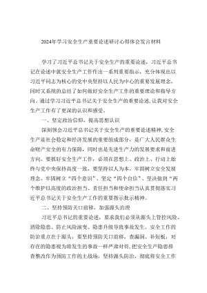 2024年学习安全生产重要论述研讨心得体会发言材料优选9篇.docx