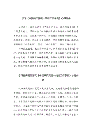 (六篇)学习《中国共产党统一战线工作条例》心得体会模板.docx
