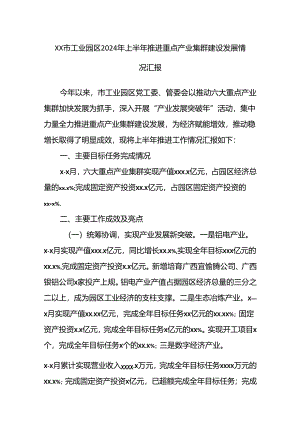 XX市工业园区2024年上半年推进重点产业集群建设发展情况汇报.docx