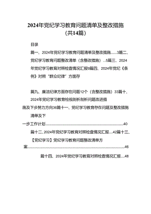 2024年党纪学习教育问题清单及整改措施(14篇合集）.docx