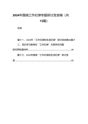 2024年围绕工作纪律专题研讨发言稿优选13篇.docx