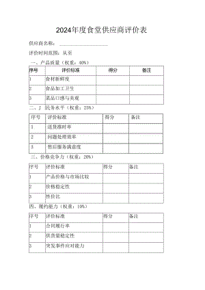 2024年度食堂供应商评价表.docx