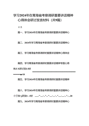 9篇学习2024年在青海省考察调研重要讲话精神心得体会研讨发言材料（最新版）.docx