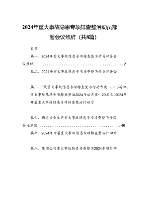 2024年重大事故隐患专项排查整治动员部署会议致辞8篇专题资料.docx