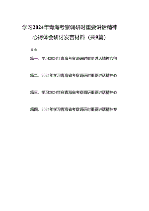 9篇学习2024年青海考察调研时重要讲话精神心得体会研讨发言材料范文.docx