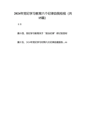 2024年党纪学习教育六个纪律自我检视15篇（精选版）.docx