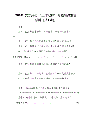 2024年党员干部“工作纪律”专题研讨发言材料(13篇集合).docx