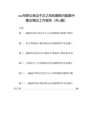 2024年群众身边不正之风和腐败问题集中整治情况工作报告范文精选(12篇).docx
