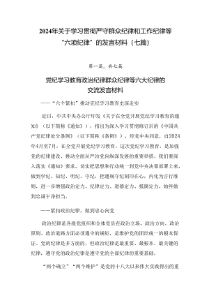 2024年关于学习贯彻严守群众纪律和工作纪律等“六项纪律”的发言材料（七篇）.docx