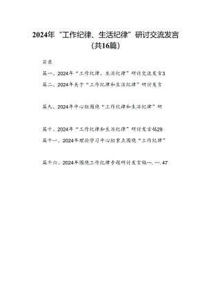 2024年“工作纪律、生活纪律”研讨交流发言优选16篇.docx