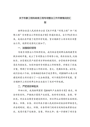 【7篇】关于形象工程和政绩工程专项整治工作开展情况的汇报汇编.docx