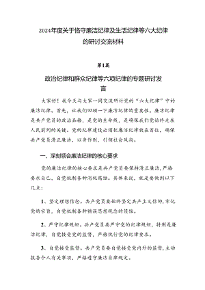 2024年度关于恪守廉洁纪律及生活纪律等六大纪律的研讨交流材料.docx