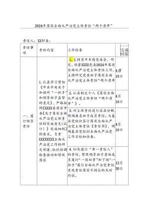 2024年落实全面从严治党主体责任“两个清单”.docx